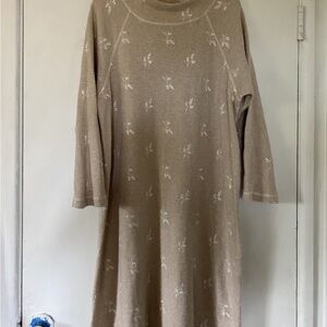 Oscar de la Renta Beige Long-Sleeve Floral Knit Dress